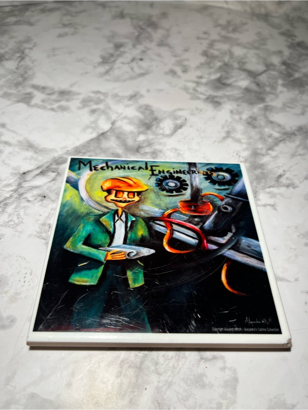 Mechanical Engineering Art Tile Coaster - Catalina Painting by Texas artist